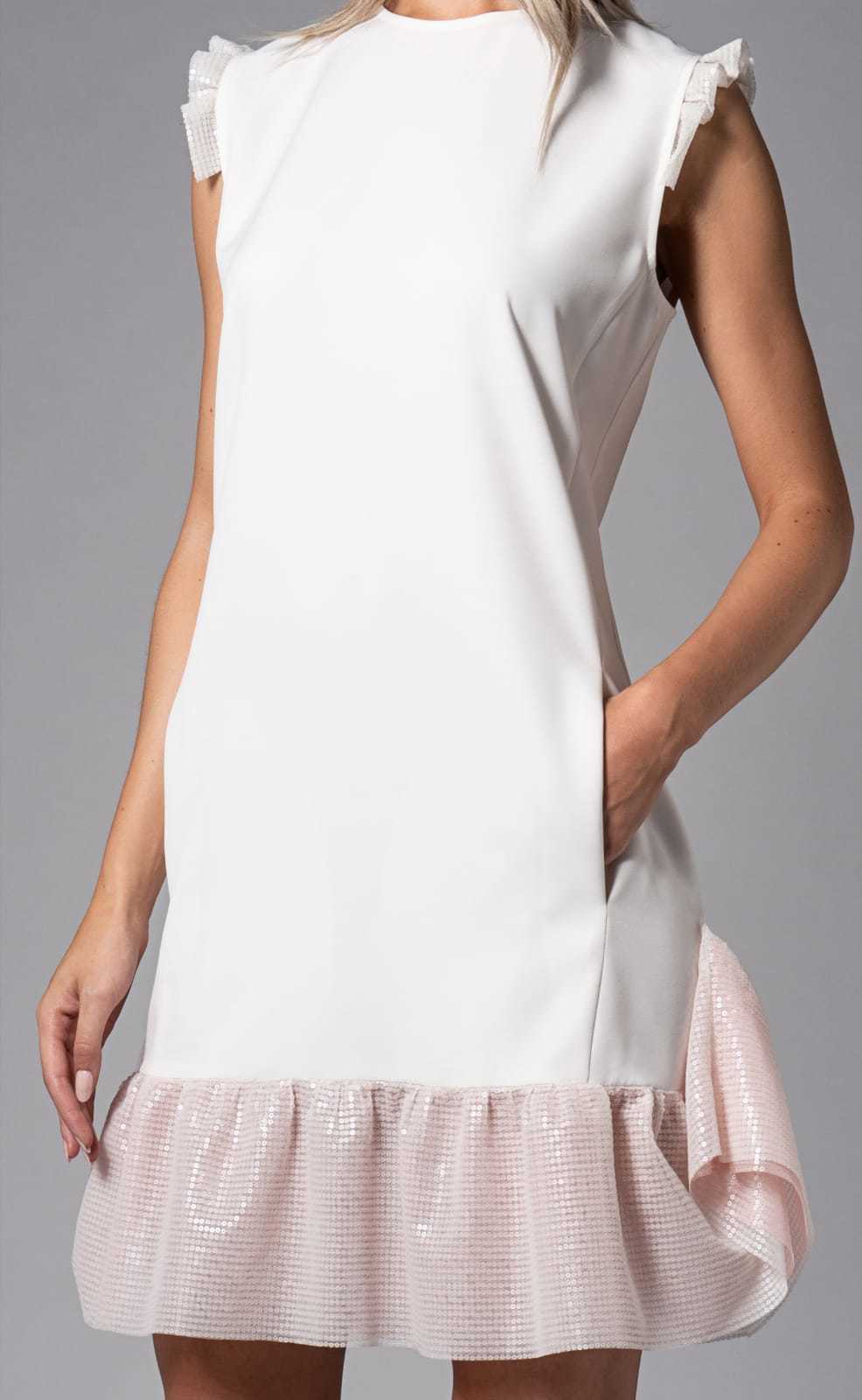 Lopez Dress in Ivory with Pink Trims