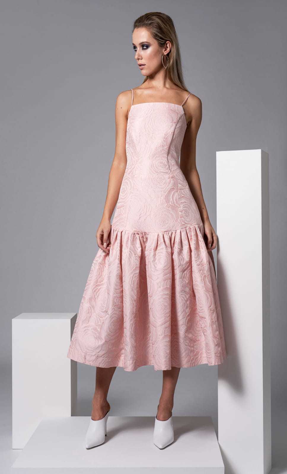 Harris Dress in Pale Pink Floral Embossed Fabric CARKKSISHARRIS