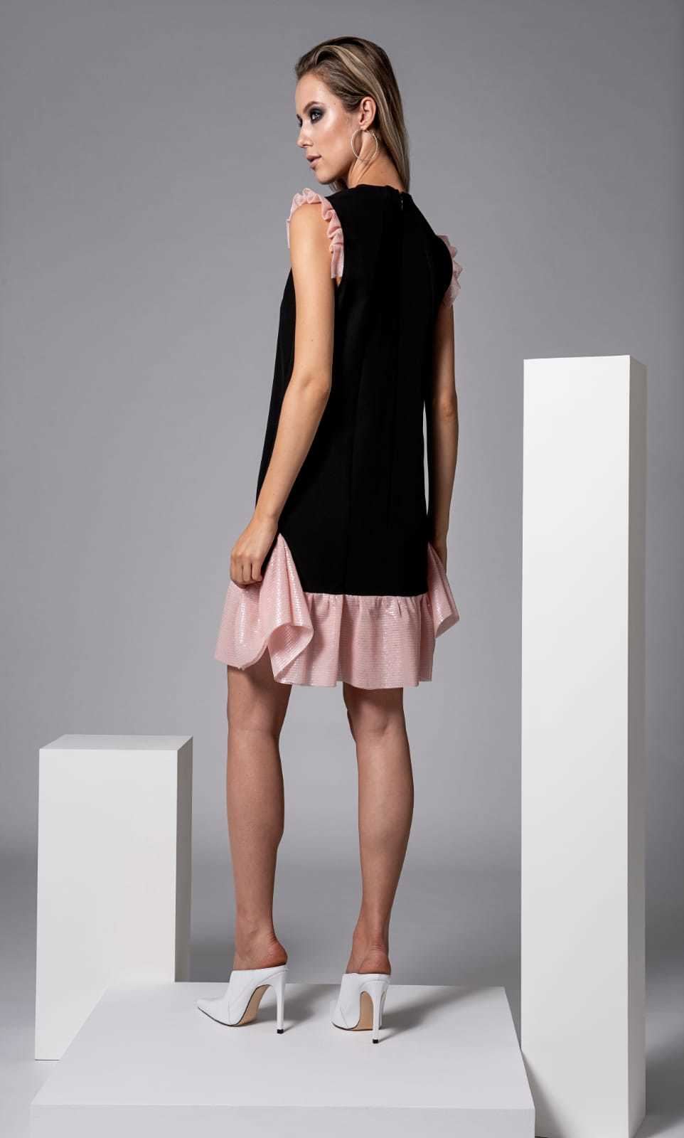 Lopez Dress in Black with Pale Pink Trims