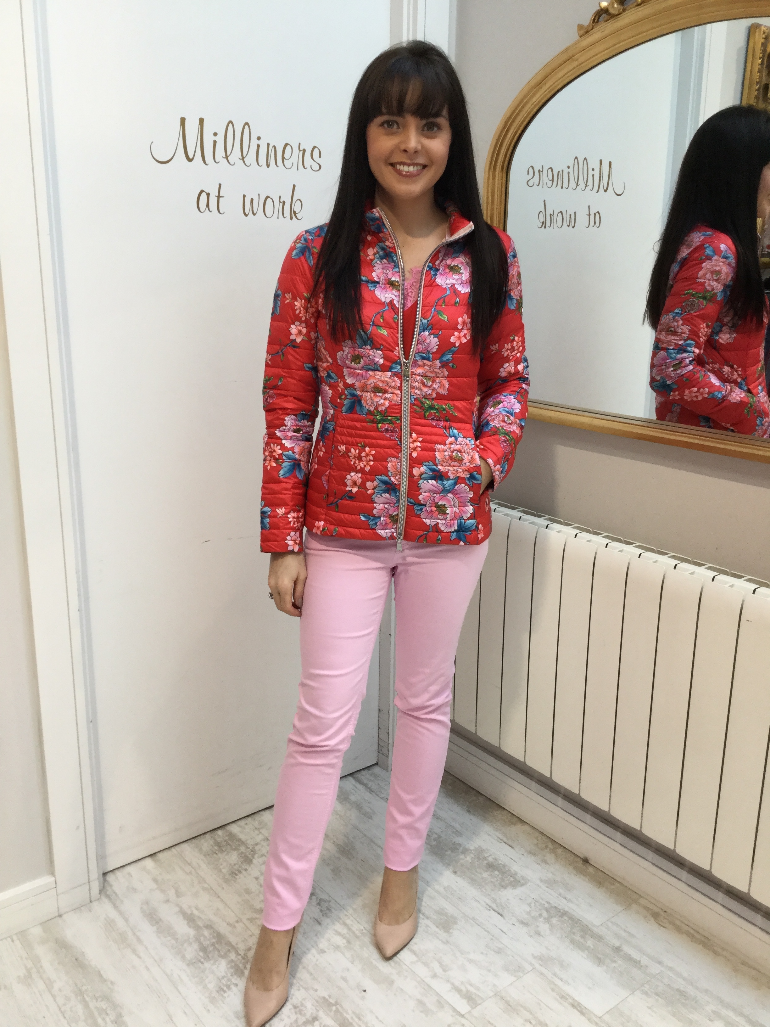 Floral Puffa Jacket with Red, Pink and Blue