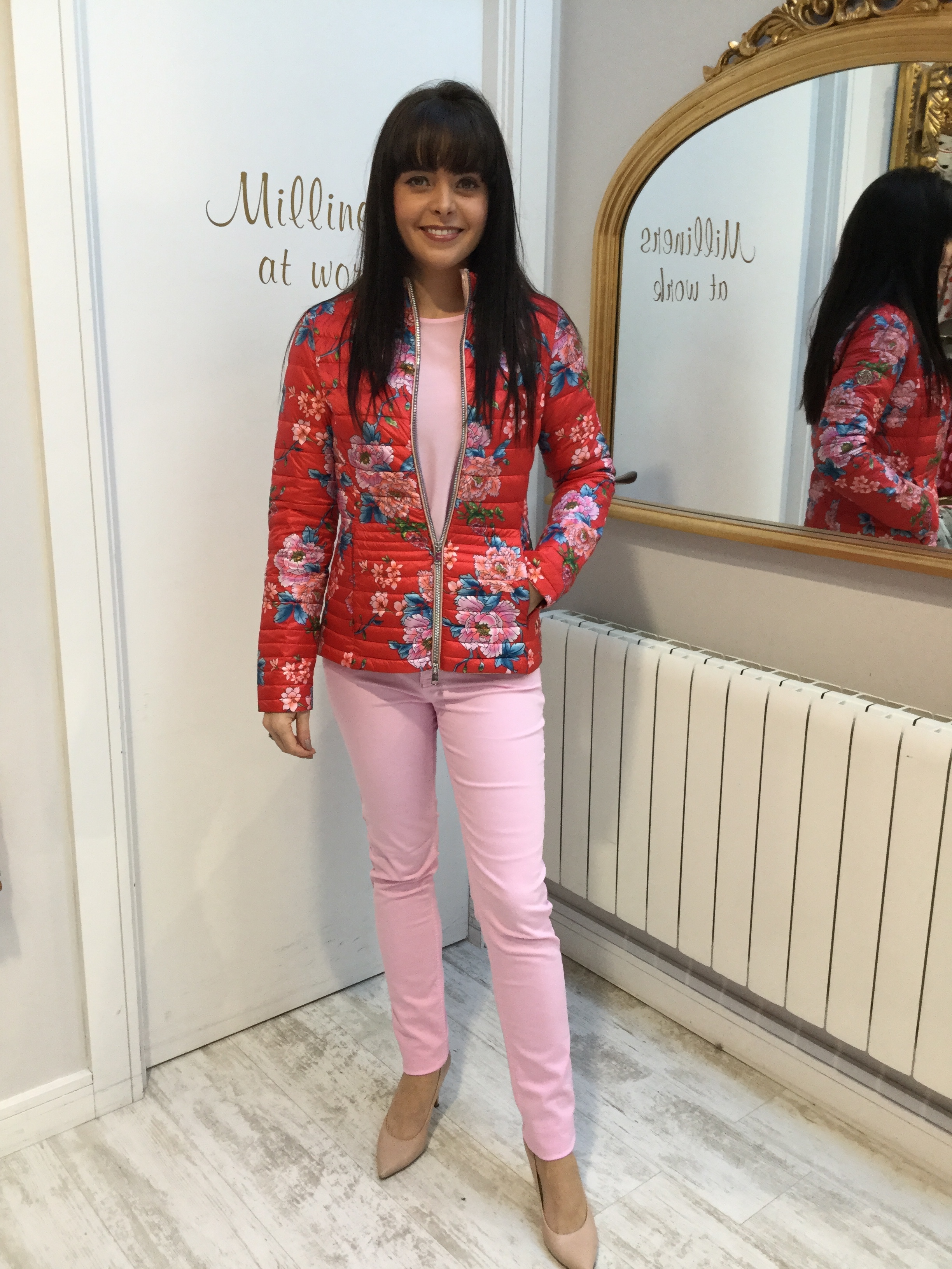 Floral Puffa Jacket with Red, Pink and Blue