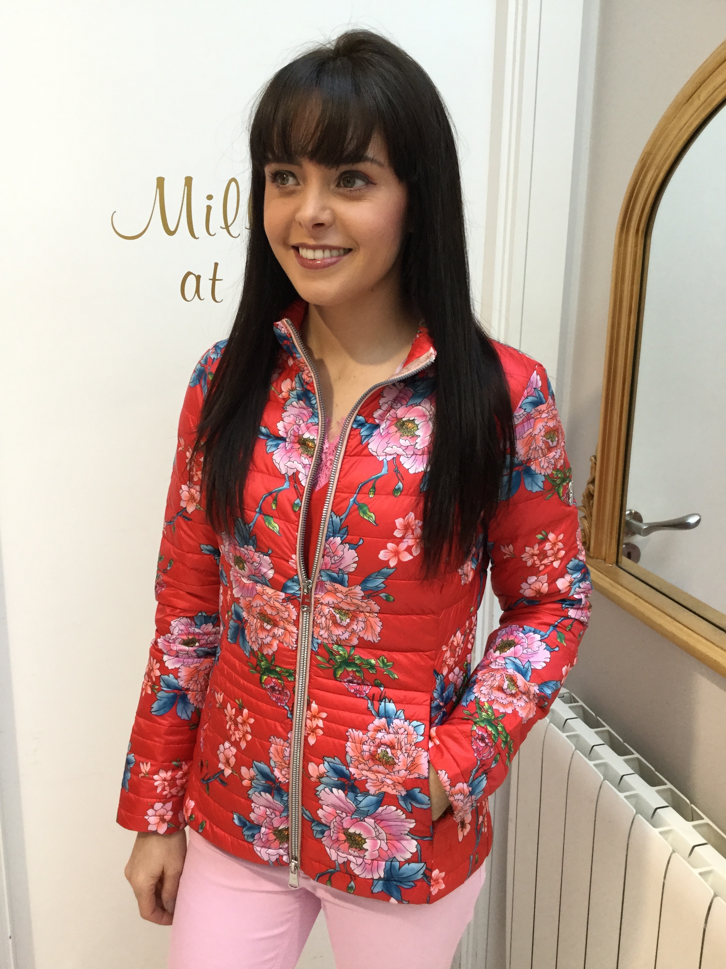 Floral Puffa Jacket with Red, Pink and Blue