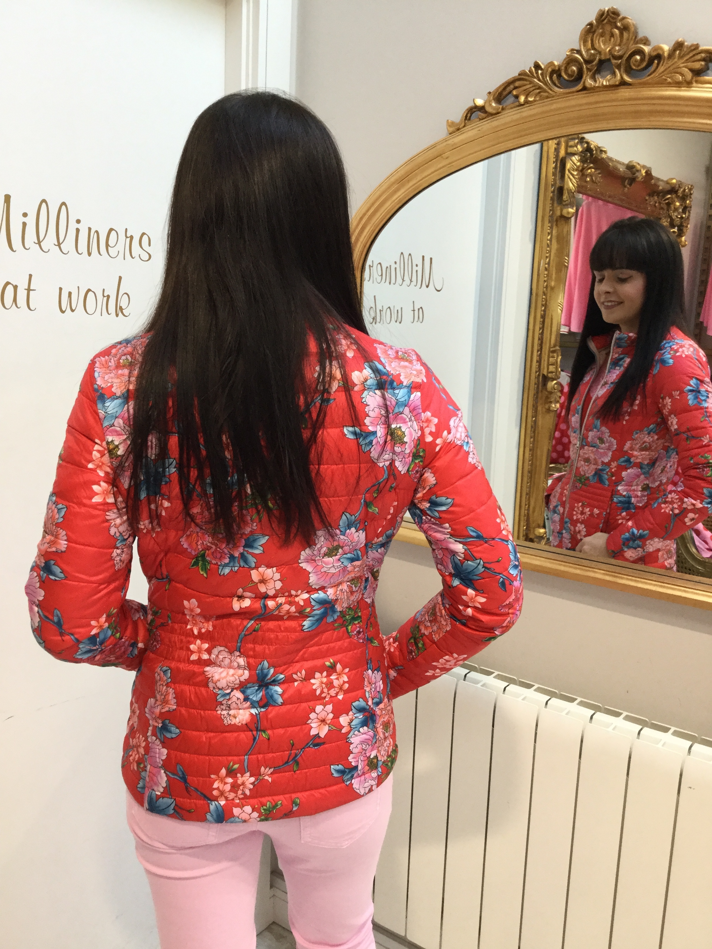 Floral Puffa Jacket with Red, Pink and Blue