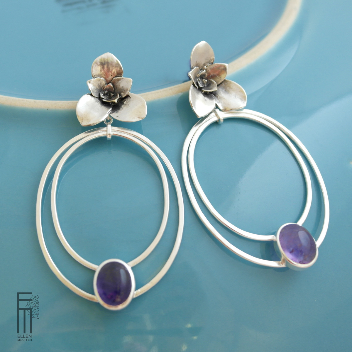 FLAMENCO - Ohrringe mit Amethyststeinen - pendientes con piedras amatistas flamenco plata amatista
