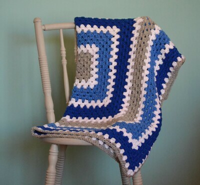 Medium Blue, Royal Blue, Light Grey, and White Blanket Medium Blue, Royal Blue, Light Grey, and White Blanket