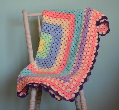 Rainbow colours with Deep Purple shell edging Blanket Rainbow colours with Deep Purple shell edging Blanket