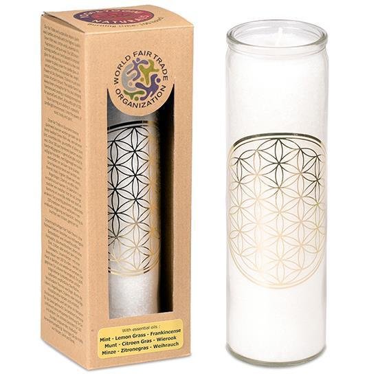 Bougie fleur de vie blanche aux huiles essentielles Bougie fleur de vie blanche aux huiles essentielles