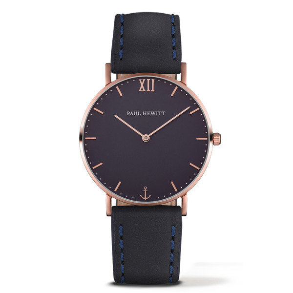 PAUL HEWITT Sailor Line Blue Lagoon IP Rose Gold Leather Watchstrap Blue Lagoon PH-SA-R-ST-B-11 M