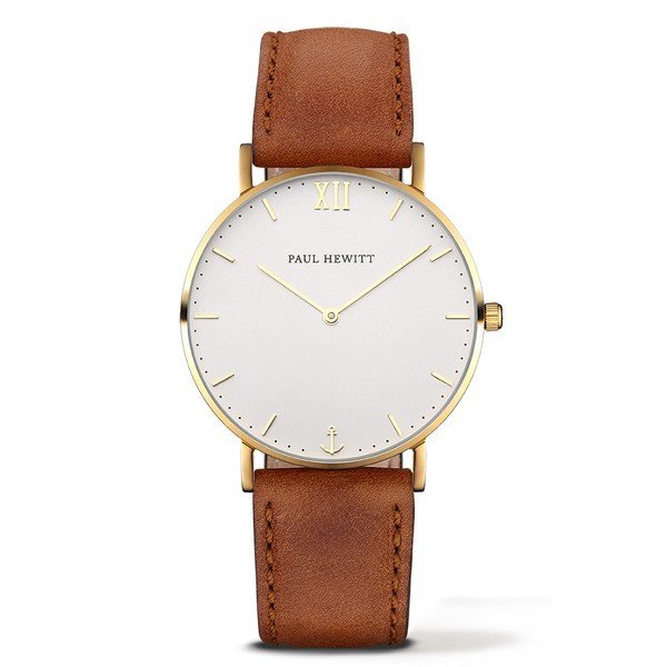 PAUL HEWITT Sailor Line White Sand IP Gold Leather Watchstrap Brown PH-SA-G-St-W-1 M