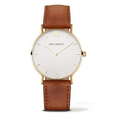 PAUL HEWITT Sailor Line White Sand IP Gold Leather Watchstrap Brown PAUL HEWITT Sailor Line White Sand IP Gold Leather Watchstrap Brown