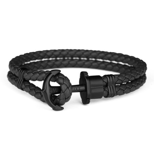 PAUL HEWITT Leather Phrep Anchor Bracelet IP Black Black PH-PH-L-B-B-XXL