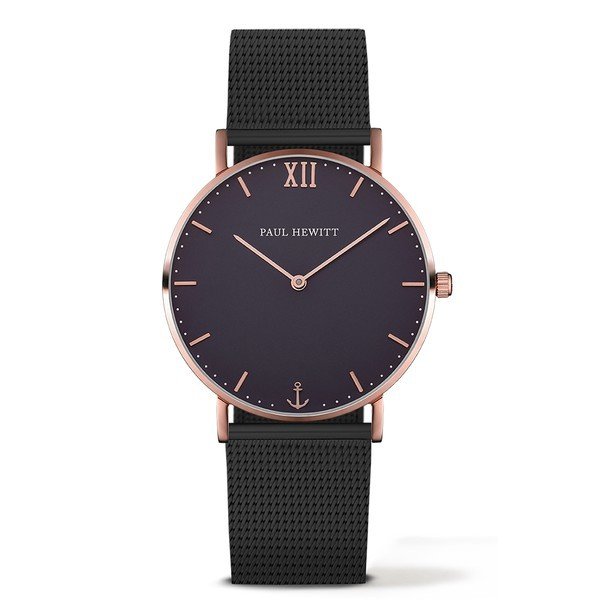 PAUL HEWITT Sailor Line Black Sunray IP Rose Gold Mesh Strap IP Black PH-SA-R-ST-B-5M