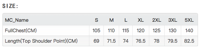 Men sizing chart