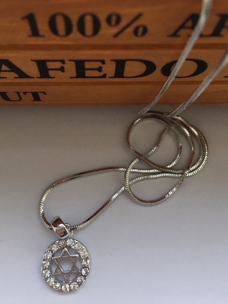 Jewish Star of David Pendant Necklace for Women Silver Crystal Jewelry 00087