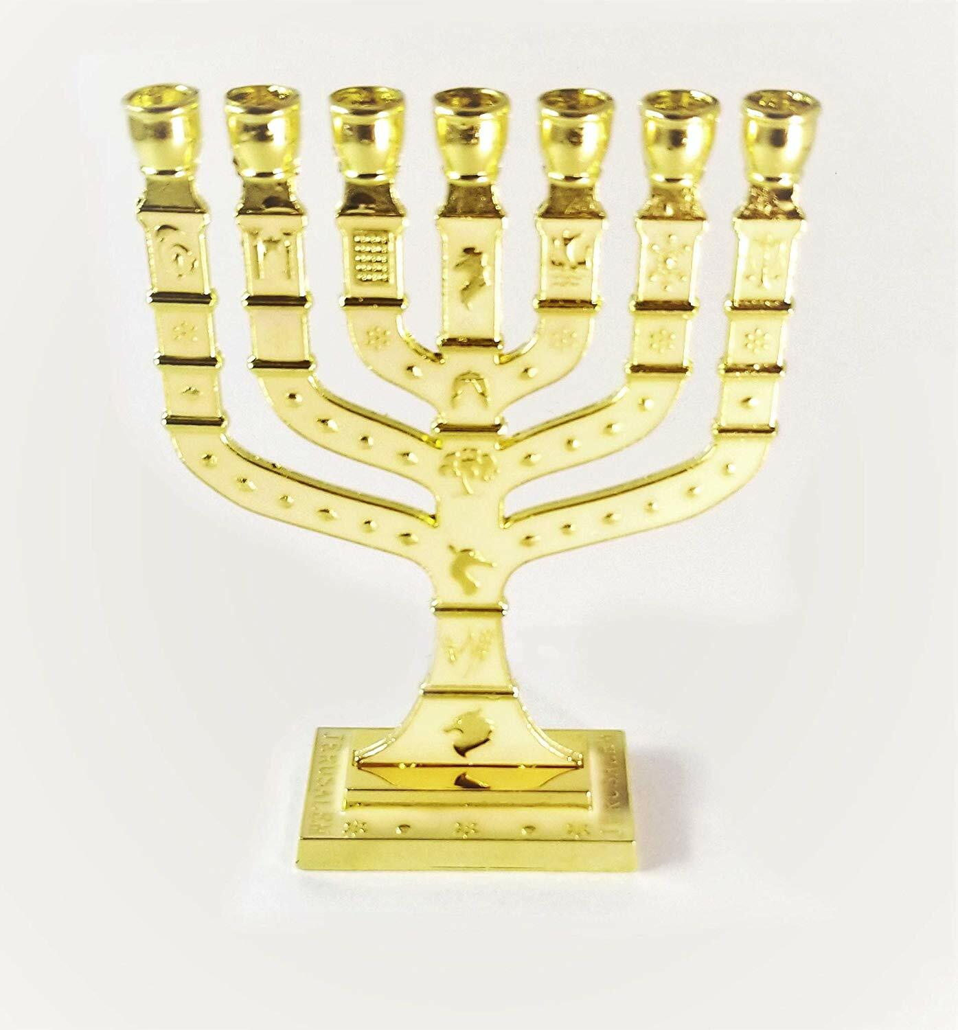 Miniature Gold Enameled Jewish Menorah 7 Branch 00099