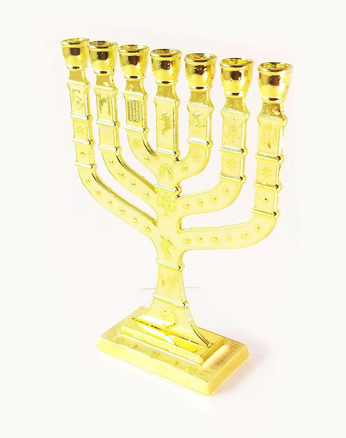 Miniature Gold Enameled Jewish Menorah 7 Branch