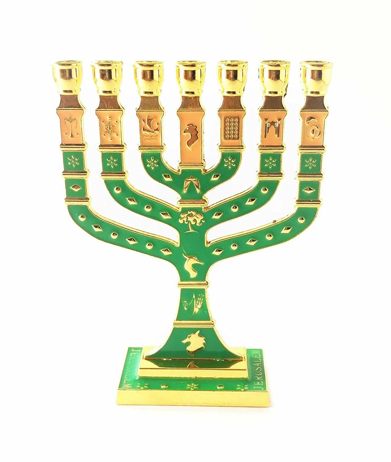 Miniature Gold Enameled Jewish Menorah 7 Branch 00100