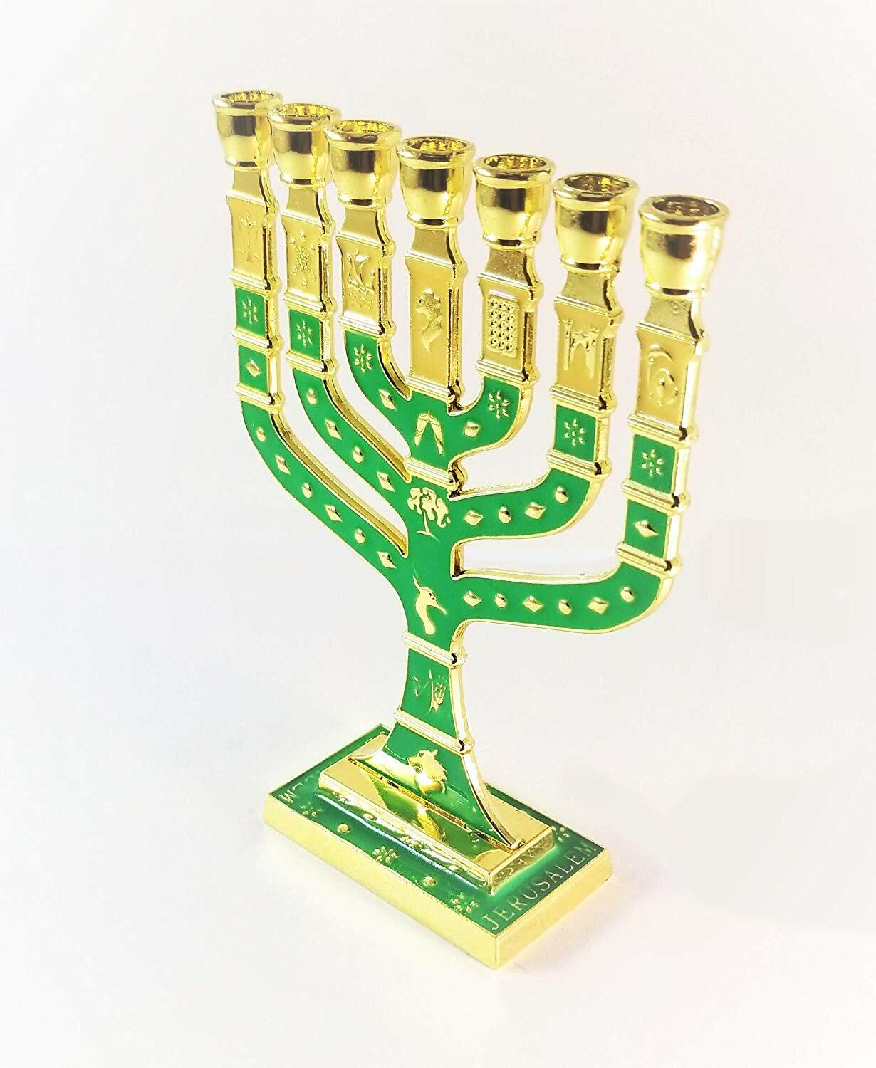 Miniature Gold Enameled Jewish Menorah 7 Branch