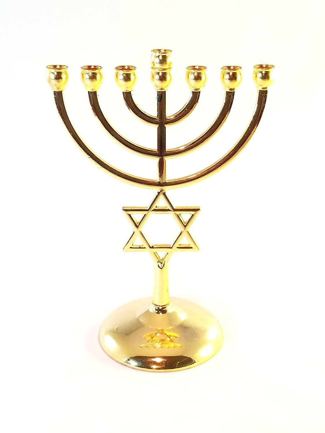 Gold plated Jewish Menorah 7 Branch Star of David 00042