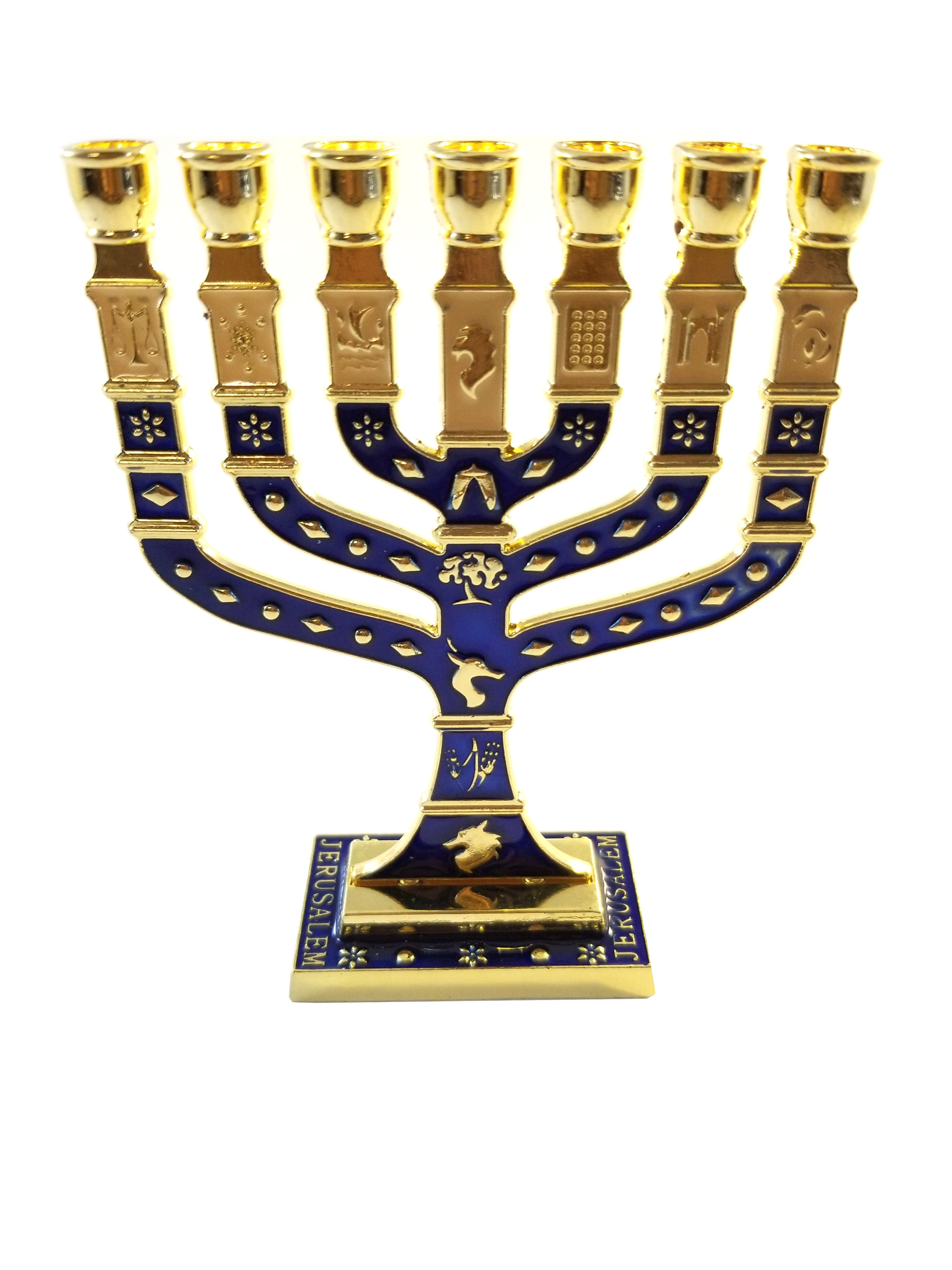 Miniature Blue Enameled Jewish Menorah 7 Branch 00043