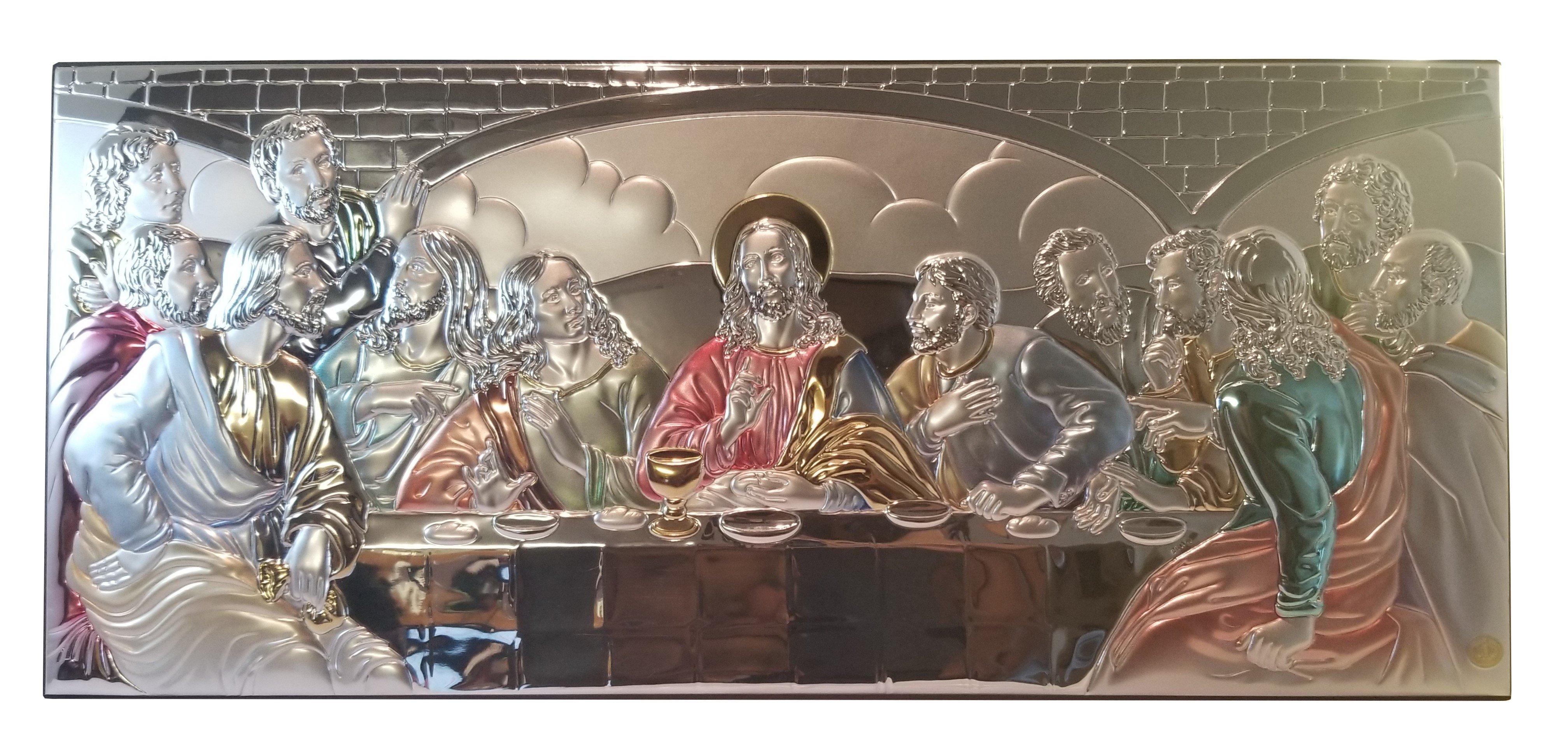 The Last Supper of Jesus Colored Sterling Silver Icon Jerusalem Wall Plaque 21.0" 00047