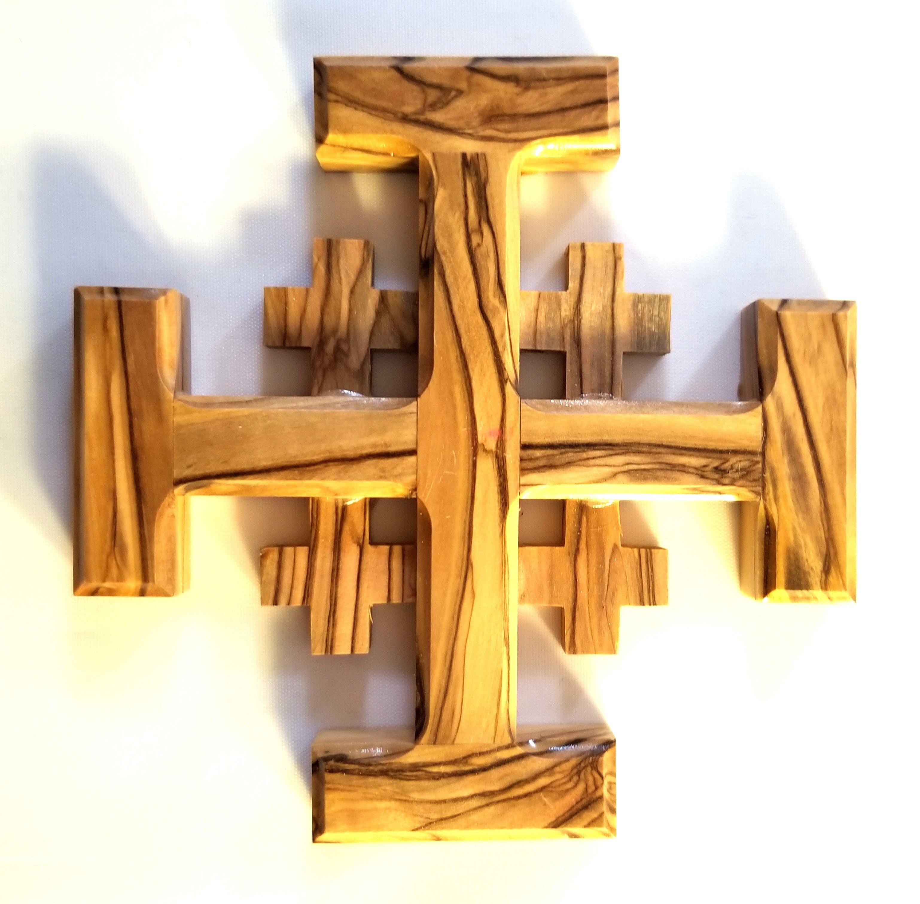 Handcrafted Olive Wood Jerusalem Cross from Bethlehem - Small 00049