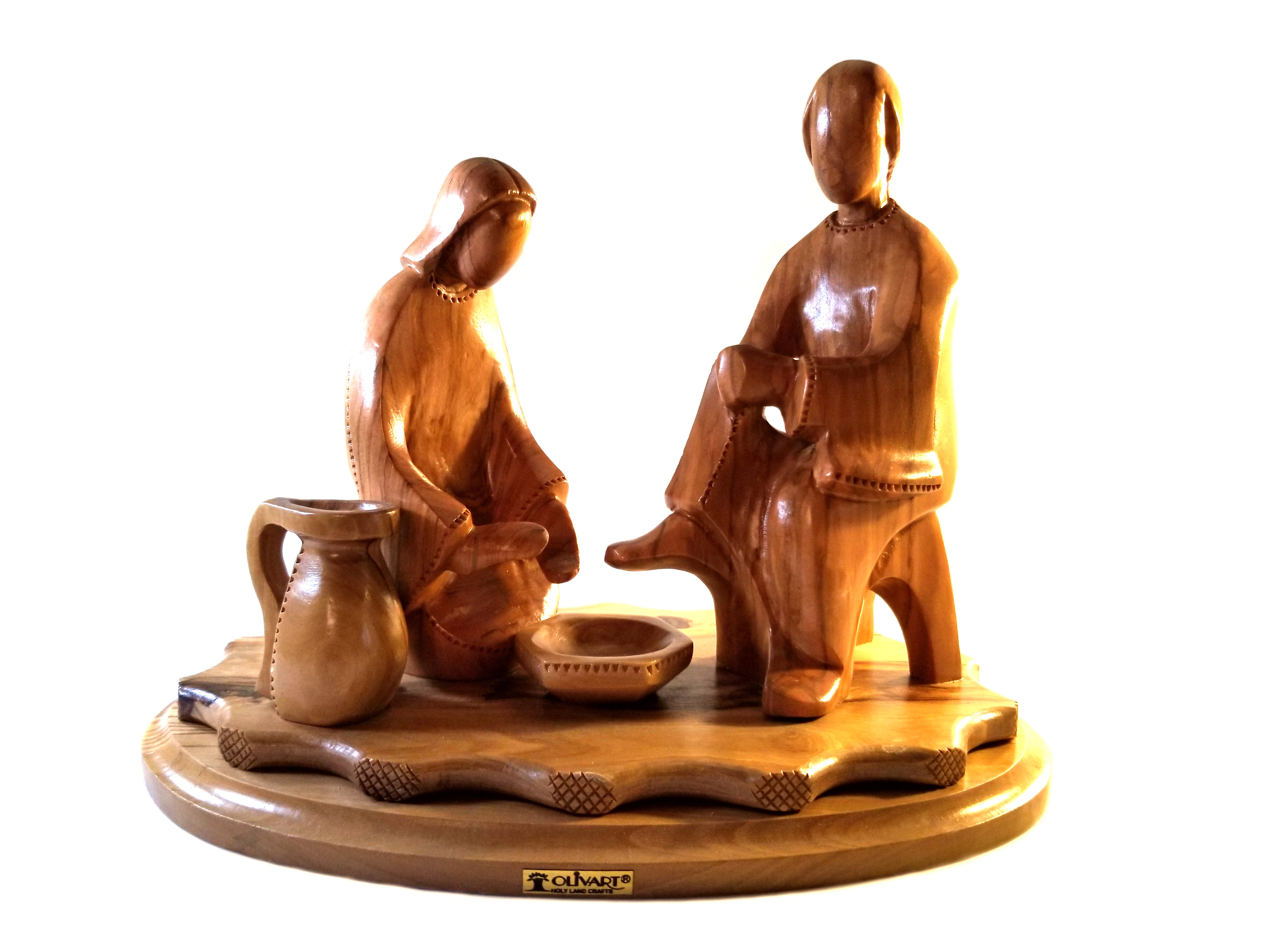 Hand Carved Bethlehem Olive Wood Jesus Washing Disciples Feet 00056