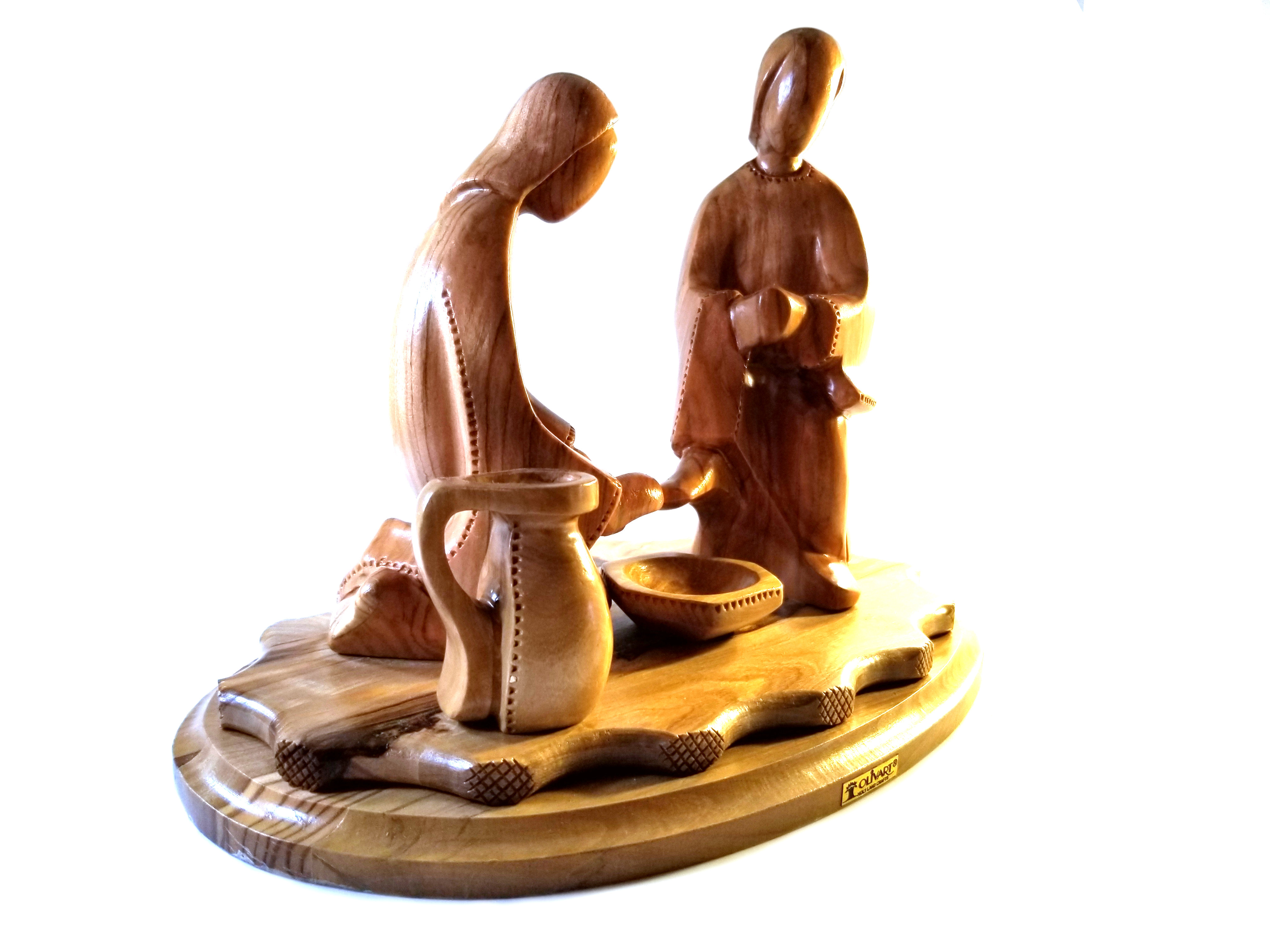 Hand Carved Bethlehem Olive Wood Jesus Washing Disciples Feet