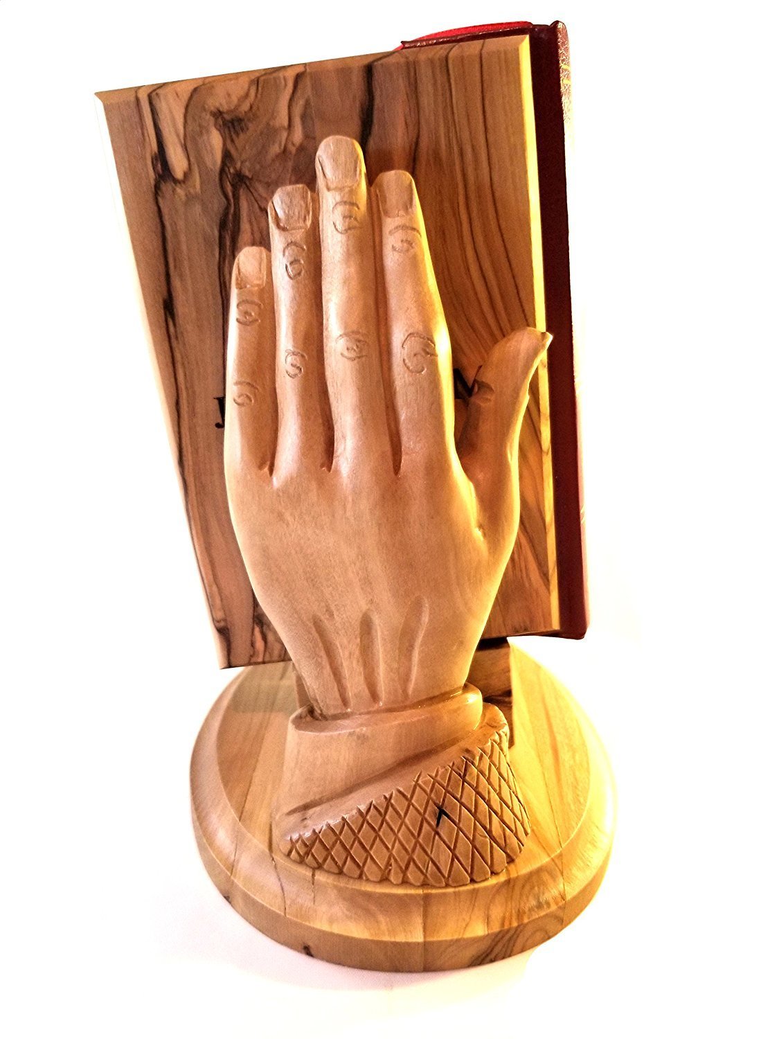 English KJV Holy Bible with Olive Wood Cover from Jerusalem, with Praying Hands Bible Holder