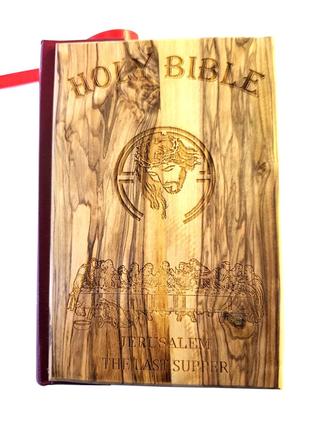 English KJV Holy Bible with Olive Wood Cover from Jerusalem, with Praying Hands Bible Holder