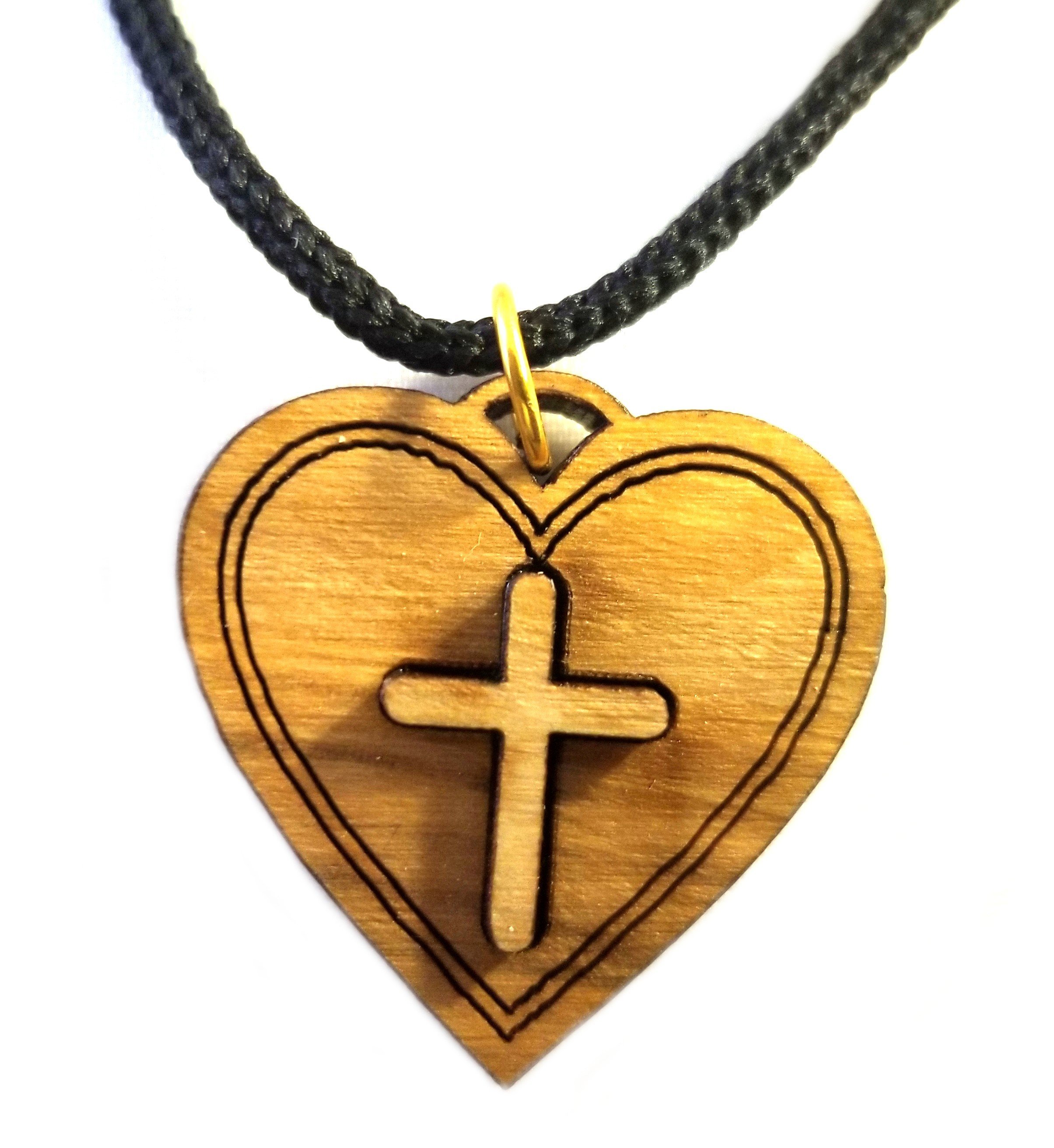 Multilayered Christian Heart Olive Wood Pendant 00066