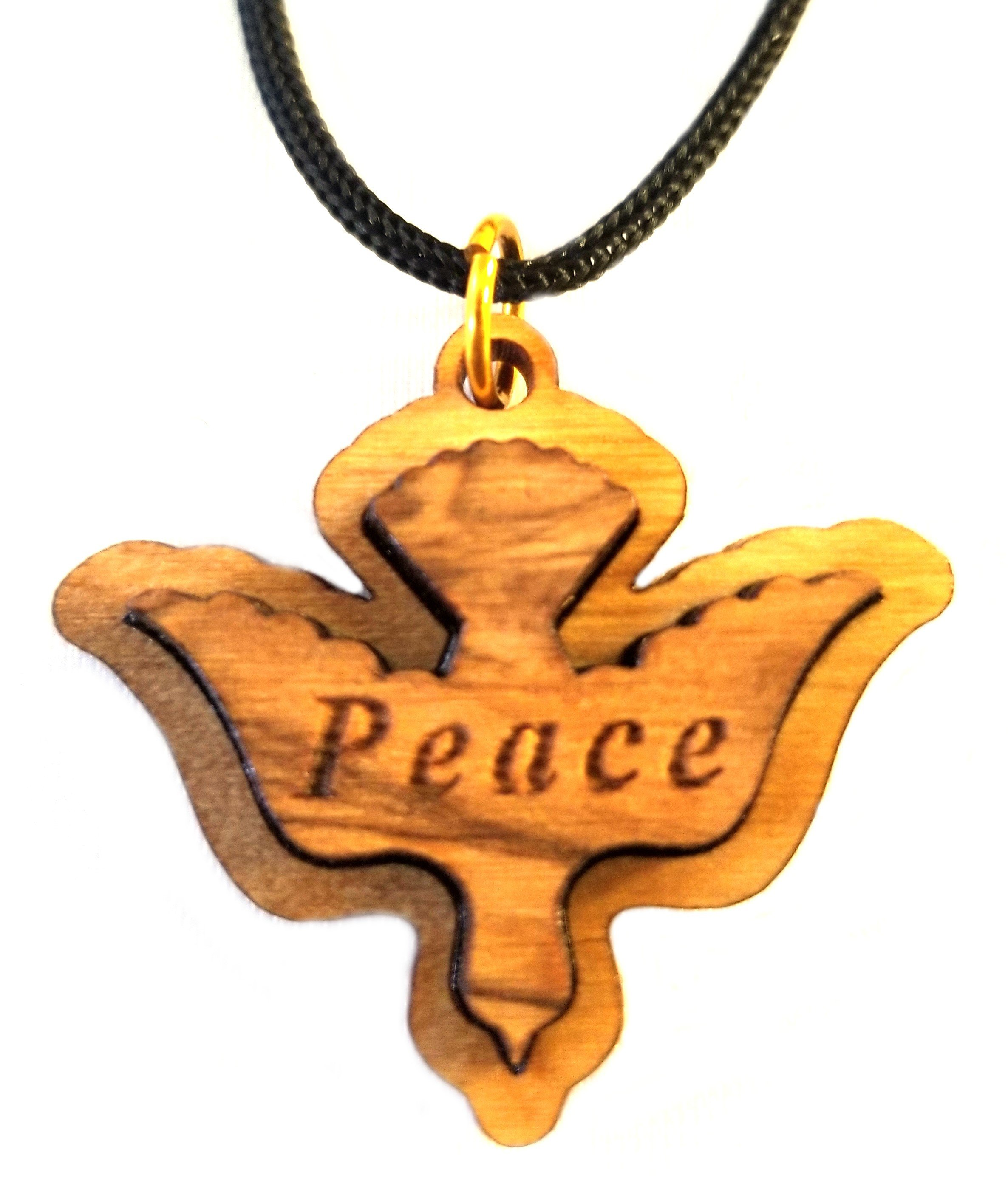 Multilayered Peace Dove Olive Wood Pendant 00067