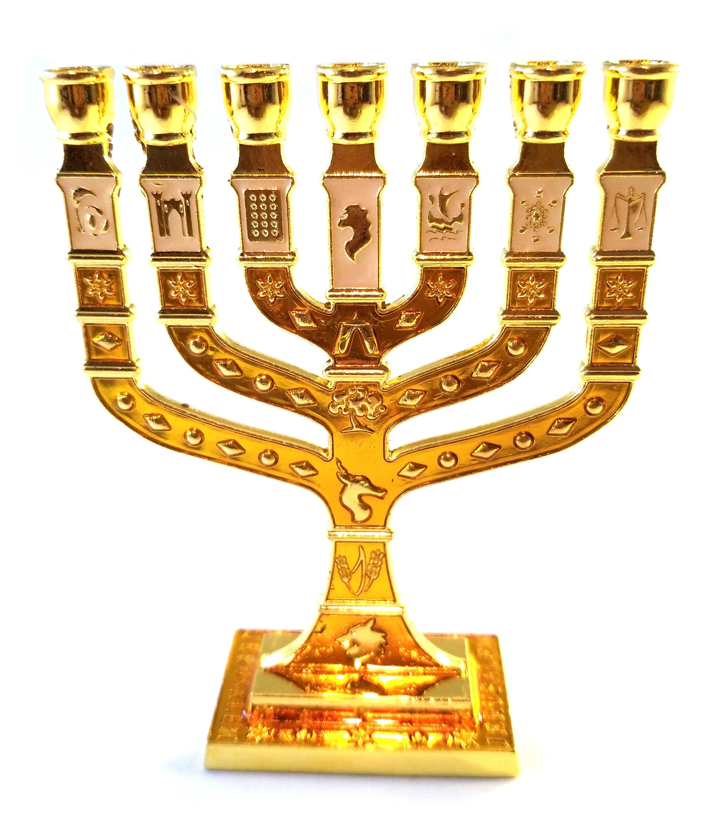 Miniature Gold Enameled Jewish Menorah 7 Branch 00073