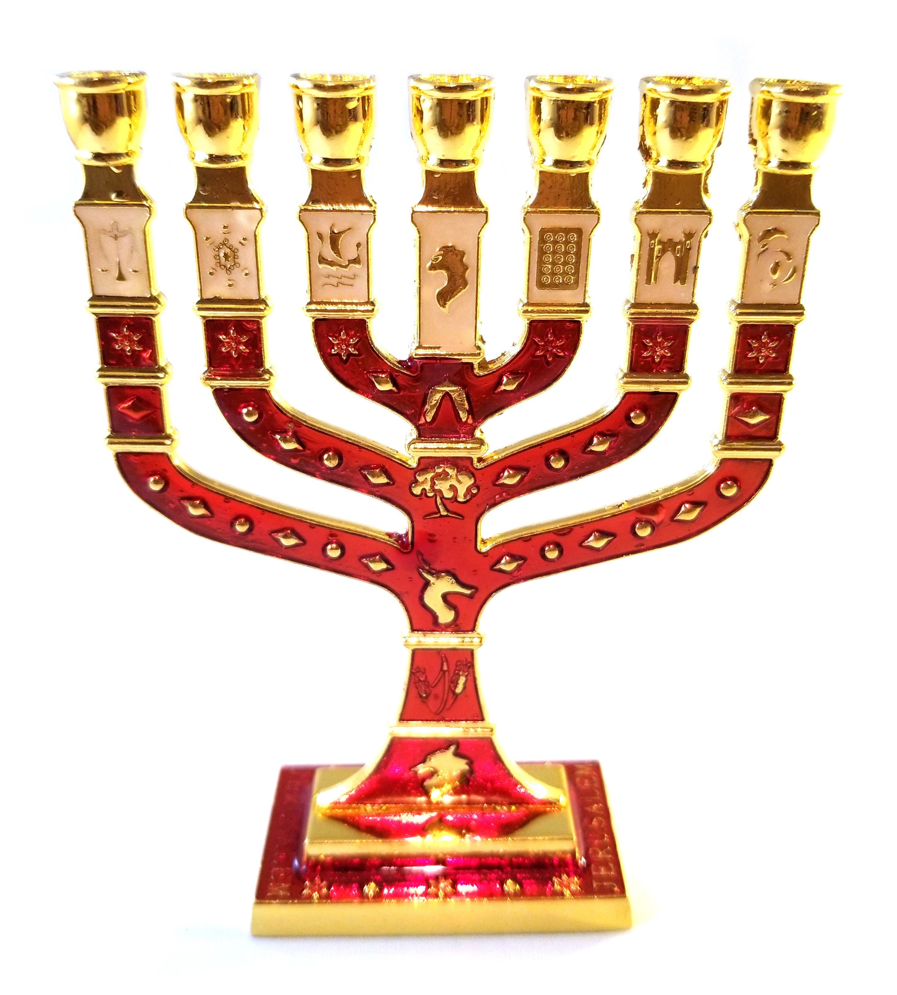 Miniature Crimson Enameled Jewish Menorah 7 Branch 00074