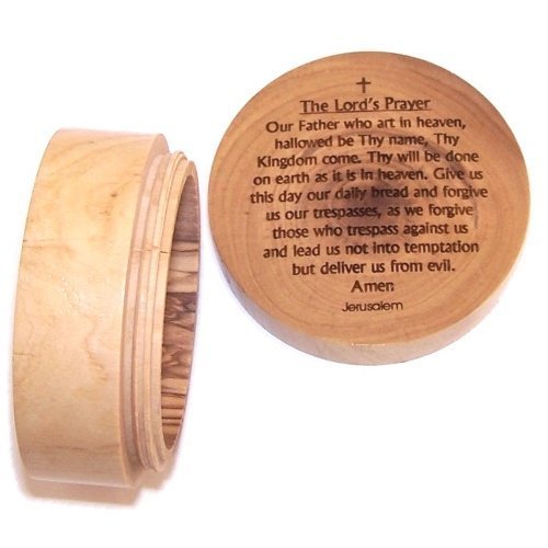 Olive Wood Lord's Prayer box with Rosary (7x3cm 0r 2.8 x 1.2 inches)