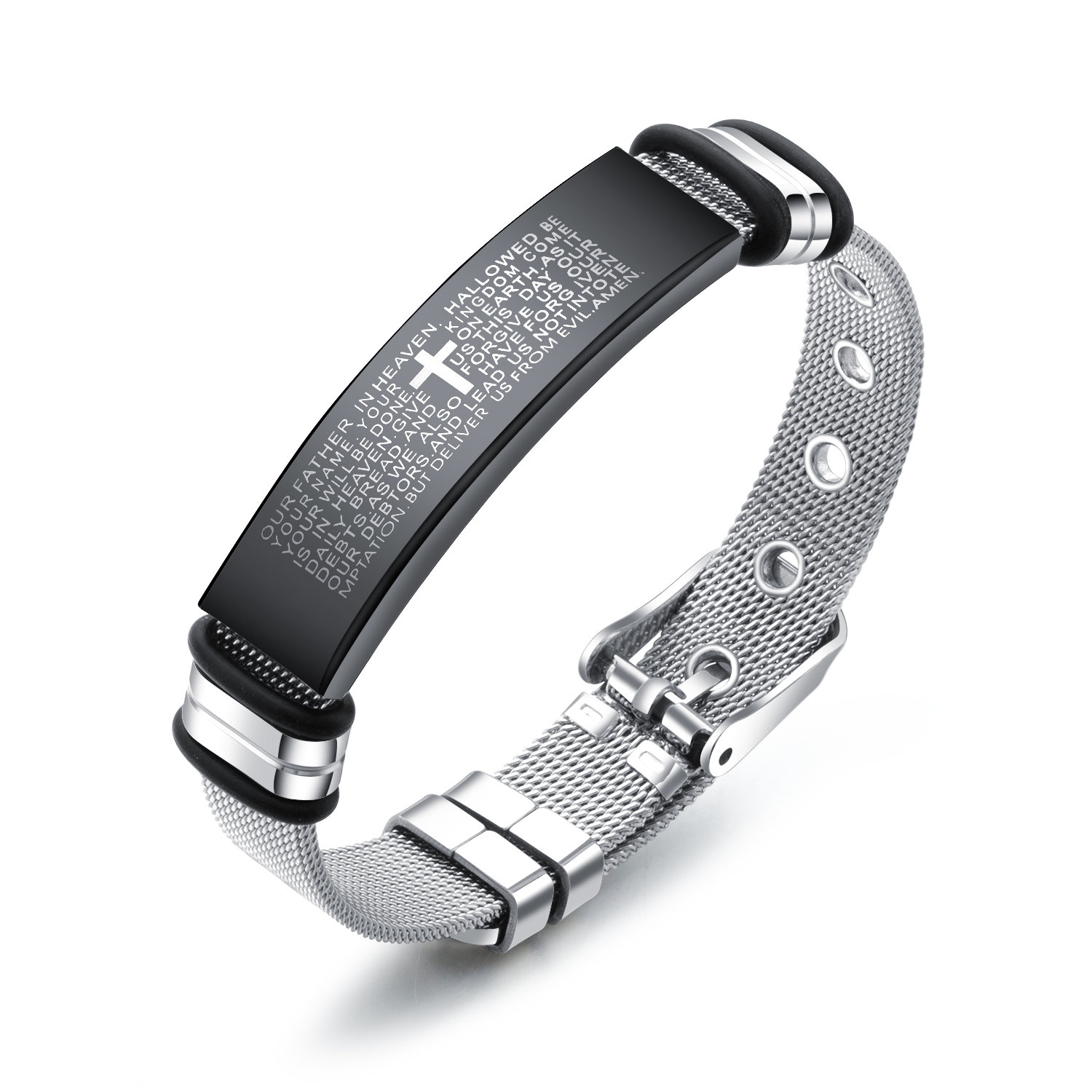 Lord's Prayer Mens Stainless Steel Buckle Bangle Wrist Band 210mm 00086