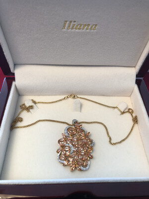 9k Yellow Gold Necklace with Orange Sapphires & Diamonds 9k Yellow Gold Necklace with Orange Sapphires & Diamonds