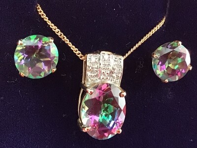 9k Gold Mystic Topaz & Diamond Necklace and earring set 9k Gold Mystic Topaz & Diamond Necklace and earring set