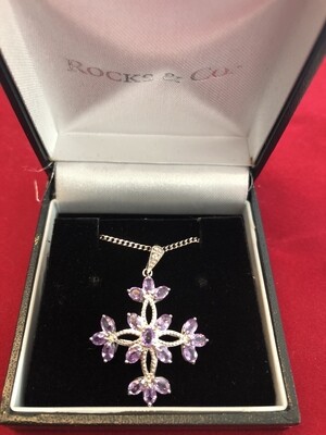 9k White Gold Purple Sapphire & Small Diamond Necklace 9k White Gold Purple Sapphire & Small Diamond Necklace