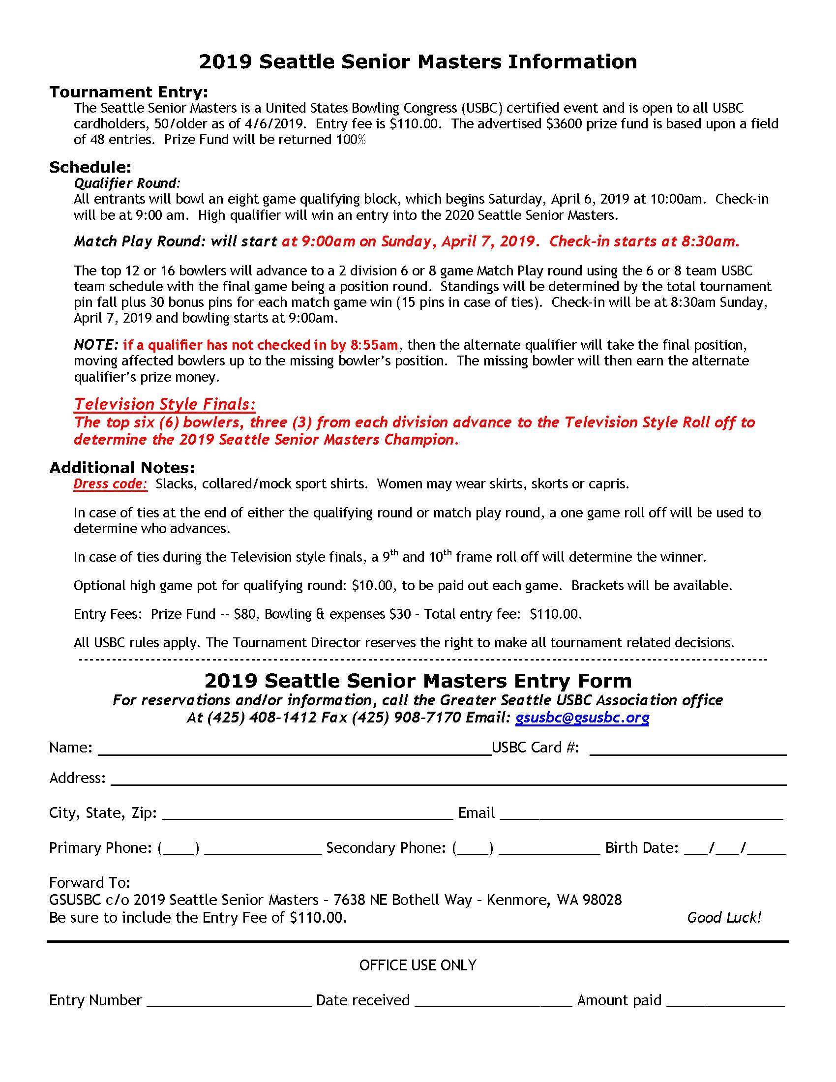 Seattle Senior Masters 50+ Tournament