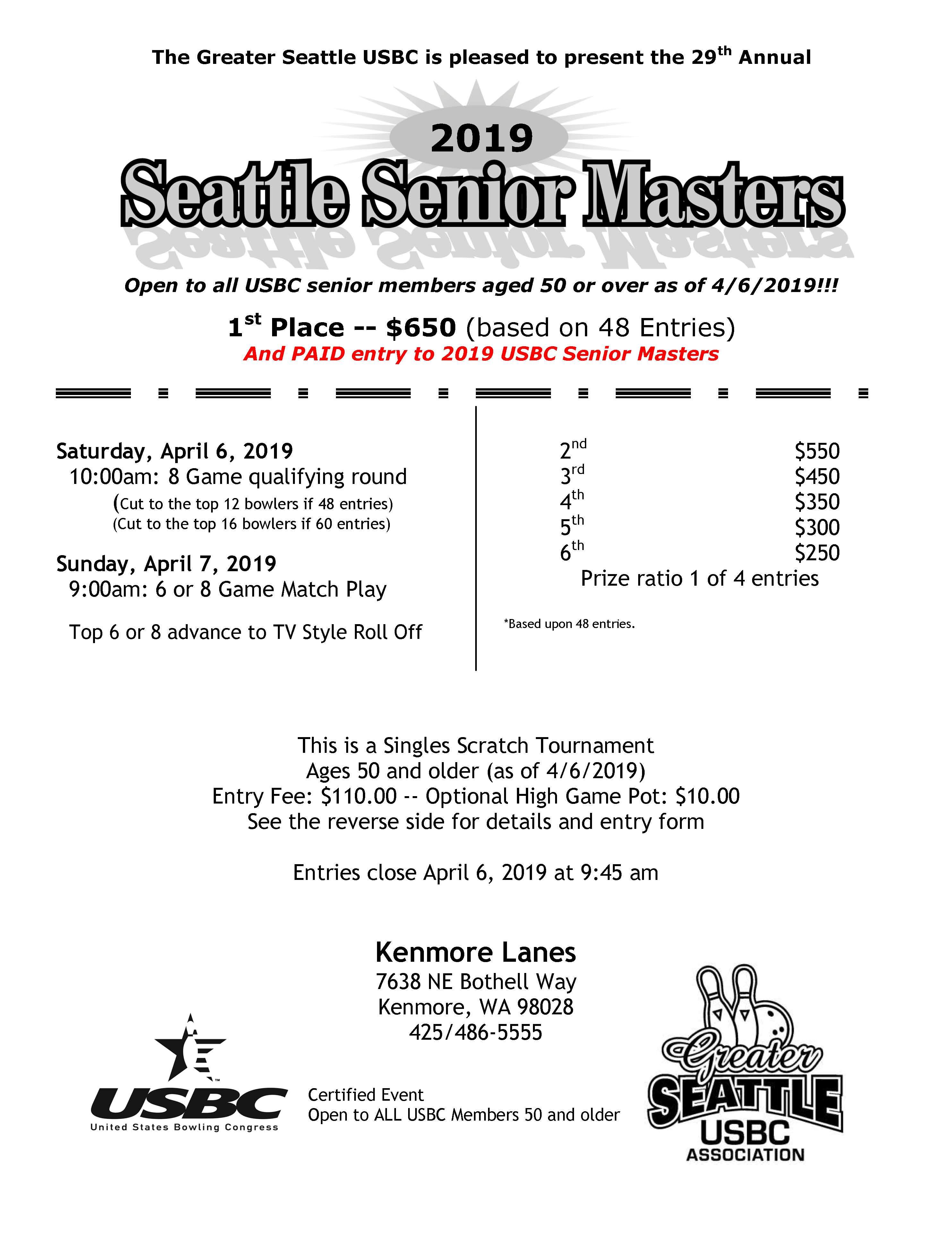 Seattle Senior Masters 50+ Tournament SM50-2019