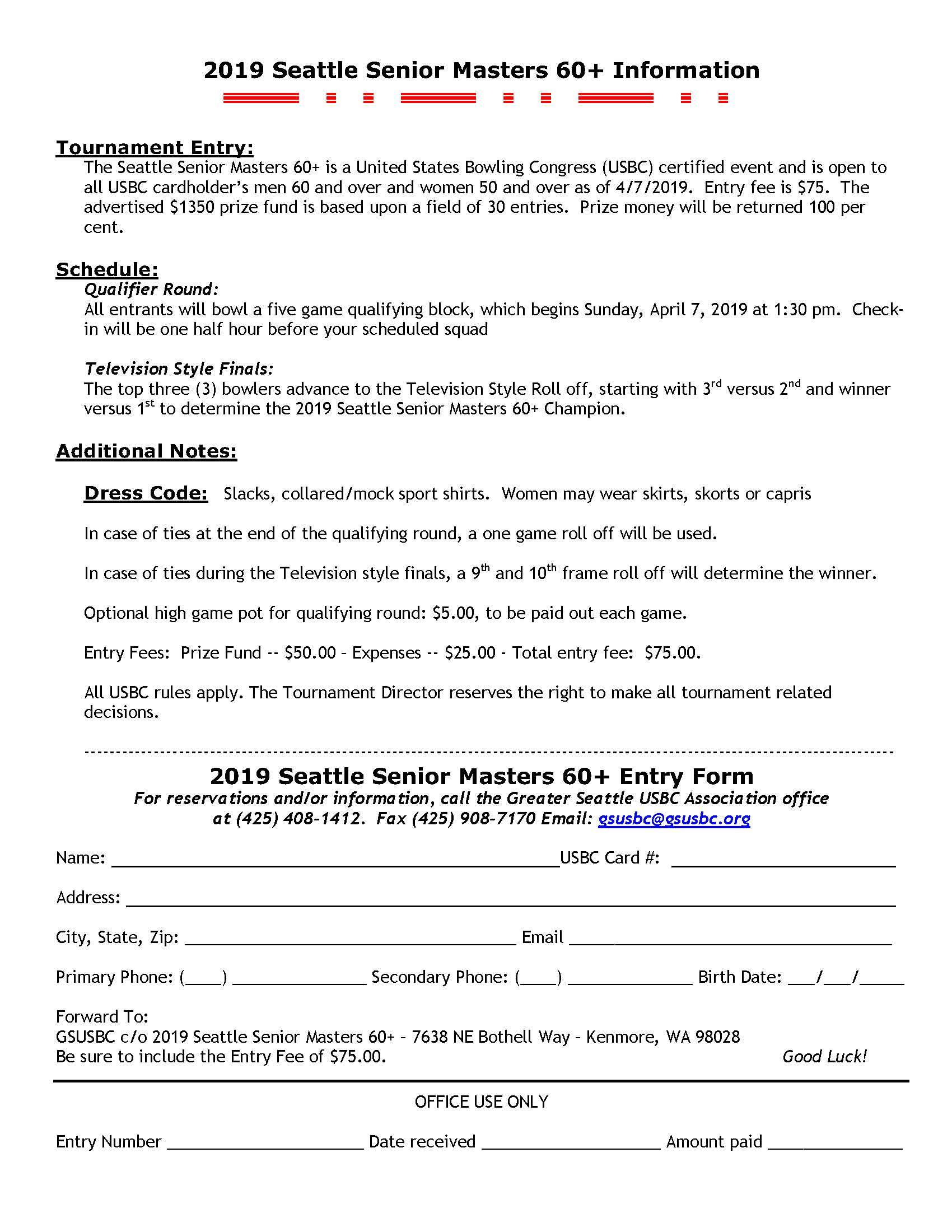 Seattle Senior Masters 60+ Tournament