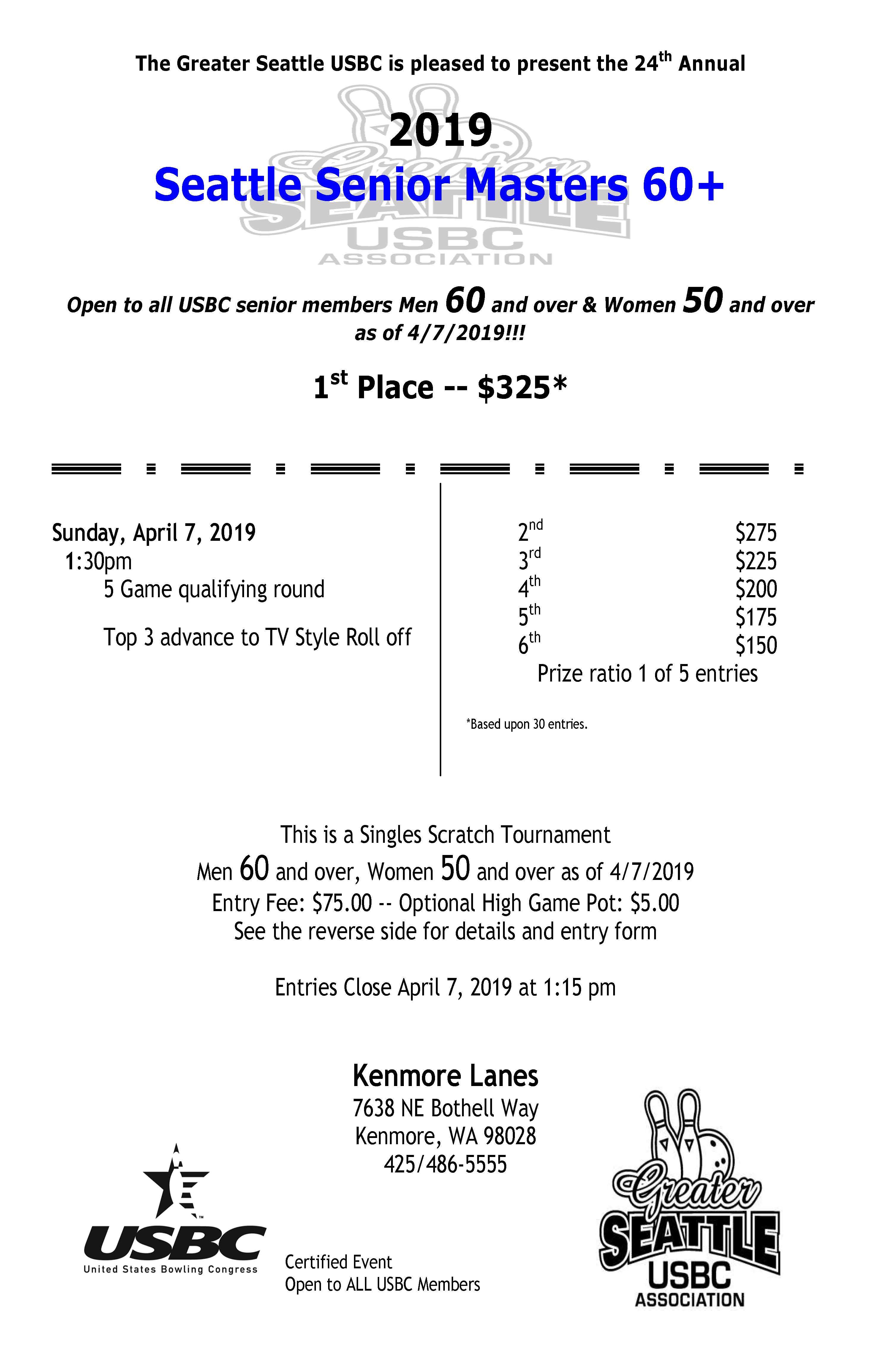 Seattle Senior Masters 60+ Tournament SM60-2019