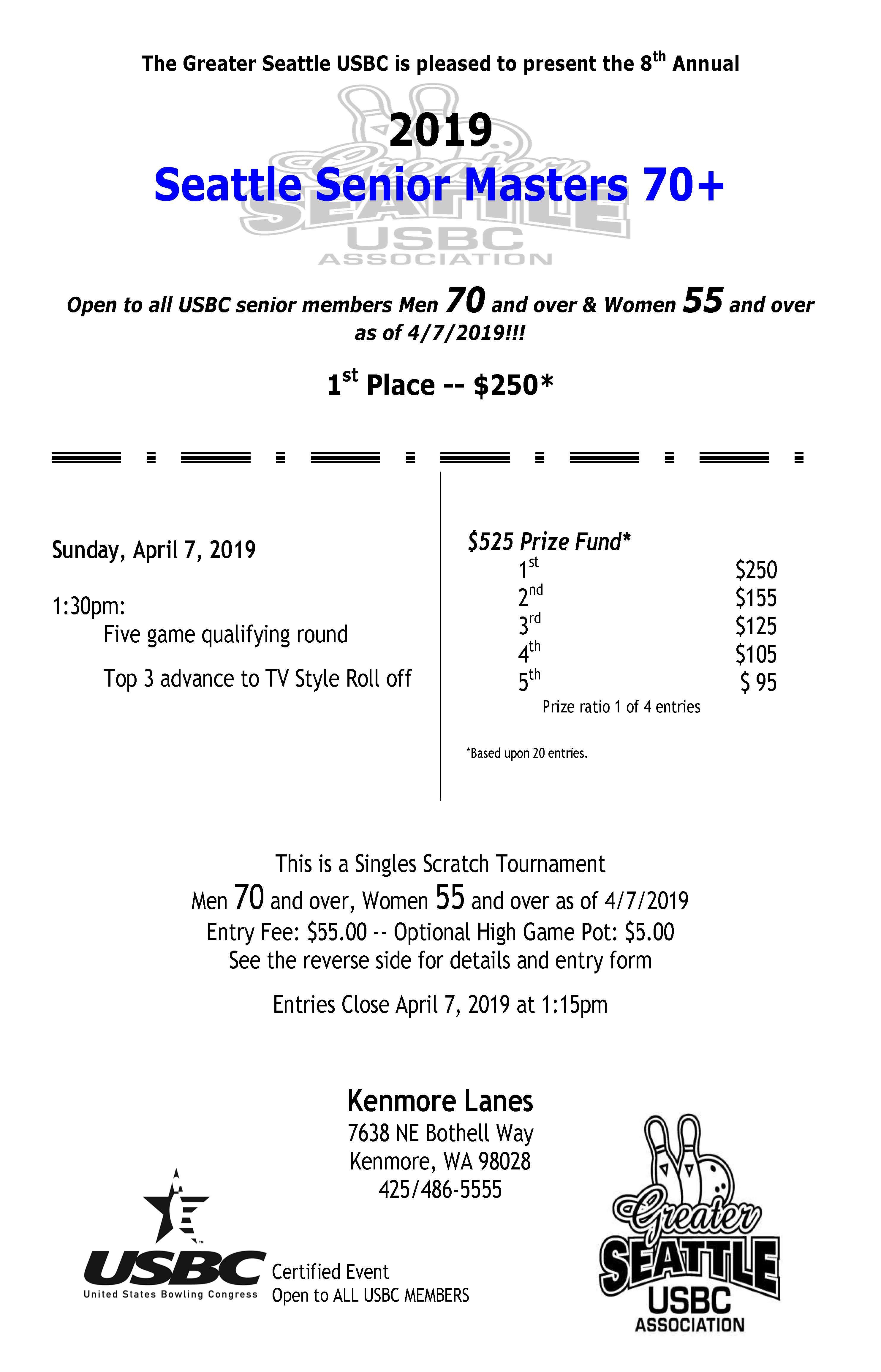 Seattle Senior Masters 70+ Tournament SM70-2019