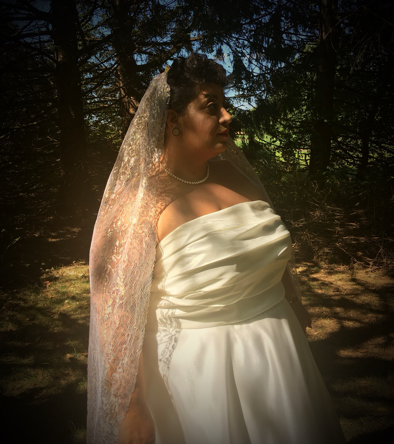 Black Fringe Gothic Metallic Gold Lace Veil 54 Inches Long