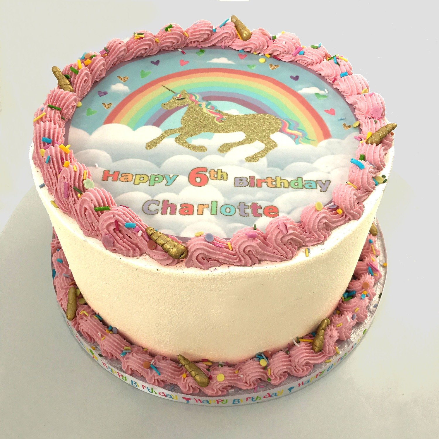 Unicorn Rainbow Happy Birthday Age 3 Edible Cupcake Topper