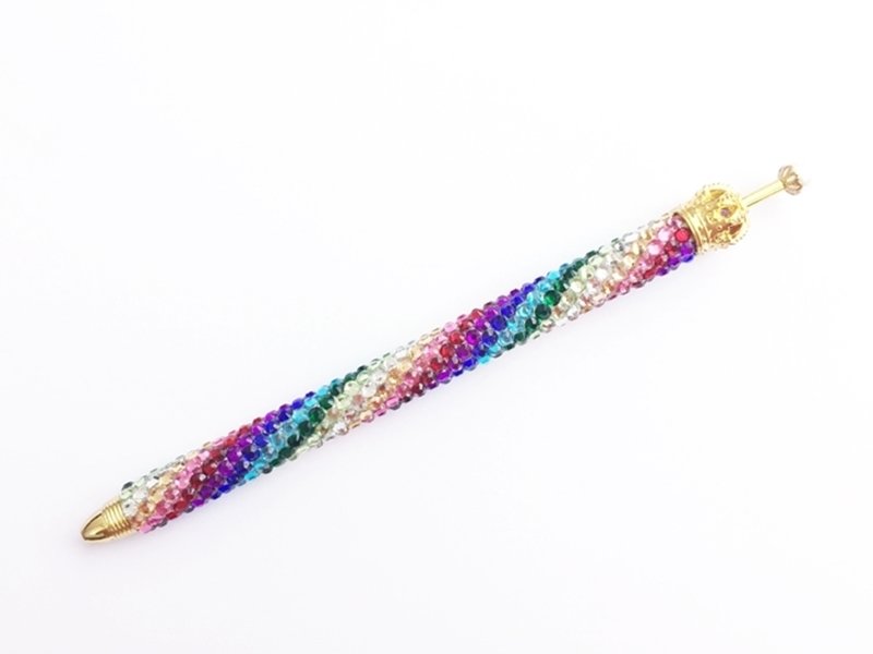 ボールペン キラキラペンULKA レインボー細 ラインストーン 替え芯1本付き ekmattra-3sthin-rainbow