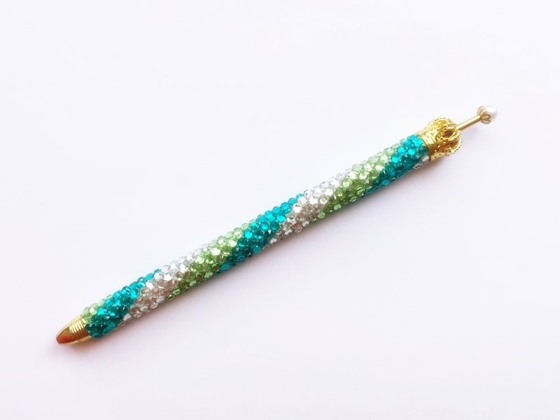 ボールペン キラキラペンULKA 3色ストライプ太 シルバー・ライトグリーン・ブルー 替え芯1本付き ekmattra-3sthick-silver-lightgreen-blue