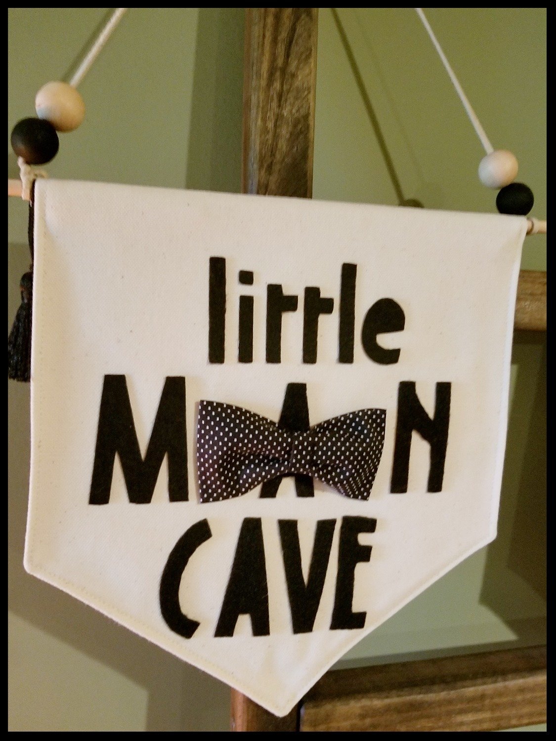 Little Man Cave Banner Decorative Wall Banner Handmade Canvas Banner With Bowtie Kids Room Decor Nursery Decor Hanging Wall Banner