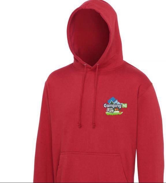 red branded hoodie